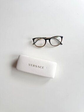 VERSACE 3227 Black Amber Acetate Plastic Full Frame Eyeglasses Glasses